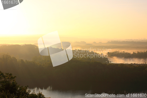 Image of daybreak in the mist of the valley of the Seine