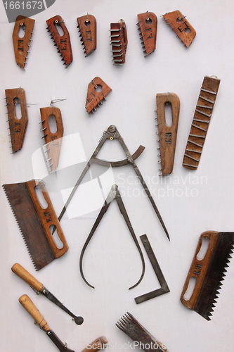 Image of the various tools of a stone carver