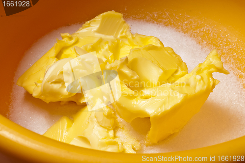 Image of baking ingredients, margarine and sugar