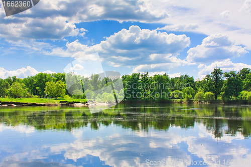 Image of Clouds reflection on lake.