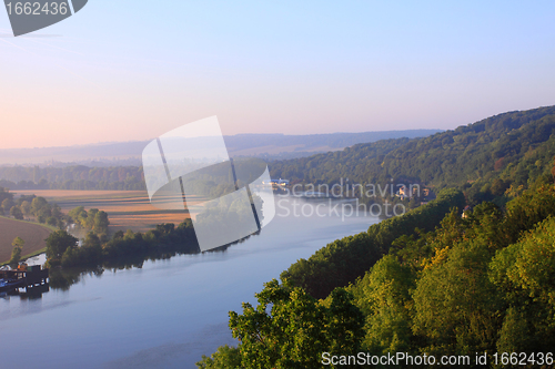 Image of daybreak in the mist of the valley of the Seine