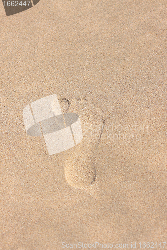 Image of trace of a child's foot on the sand of the beach