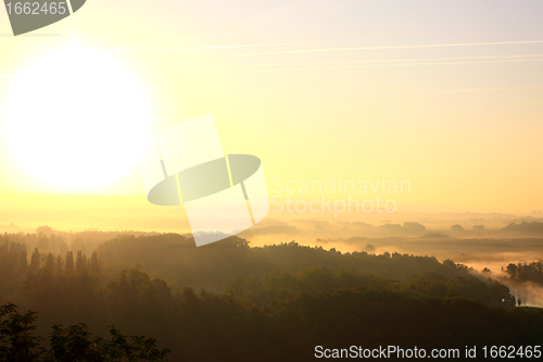 Image of daybreak in the mist of the valley of the Seine