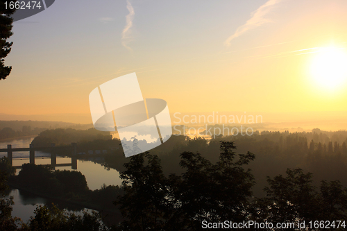 Image of daybreak in the mist of the valley of the Seine