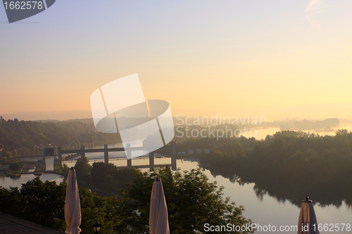 Image of daybreak in the mist of the valley of the Seine