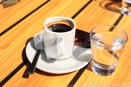 Image of cups of coffee with a glass of water