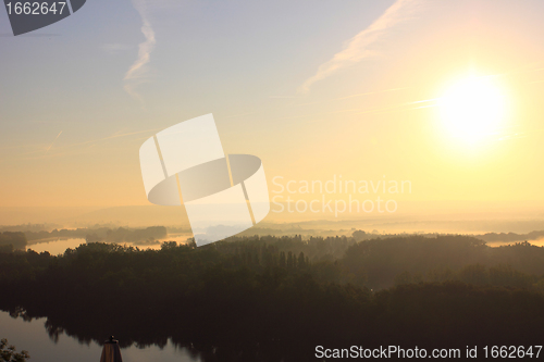 Image of daybreak in the mist of the valley of the Seine