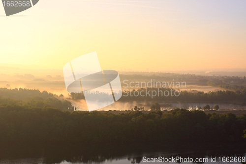 Image of daybreak in the mist of the valley of the Seine