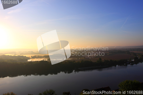 Image of daybreak in the mist of the valley of the Seine