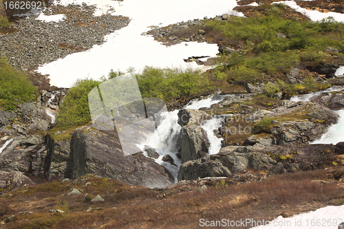 Image of wild streams and waterfalls of Norway in summer