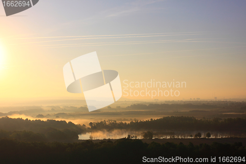 Image of daybreak in the mist of the valley of the Seine