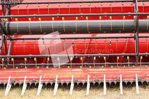 Image of close-up view of the front of a combine harvester