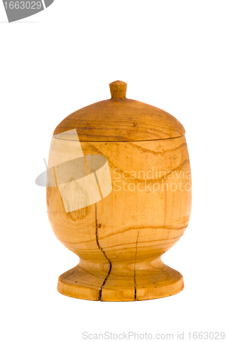 Image of wooden sugar basin bowl salt cellar lid isolated 