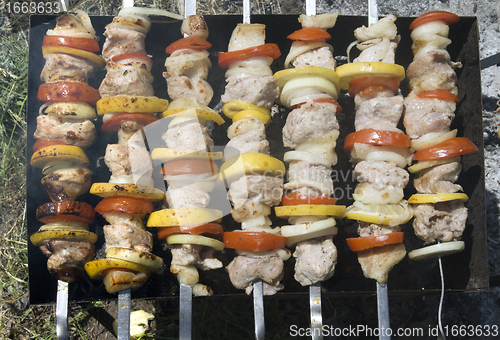 Image of Raw shashlik on a skewer