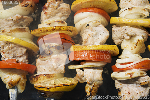 Image of Raw shashlik on a skewer