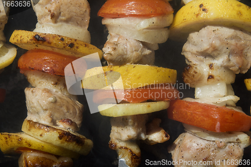 Image of Raw shashlik on a skewer