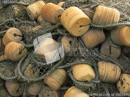 Image of float old fishing nets closeup