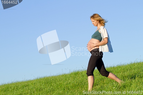 Image of pregnant woman on meadow