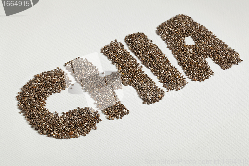 Image of chia seeds and word