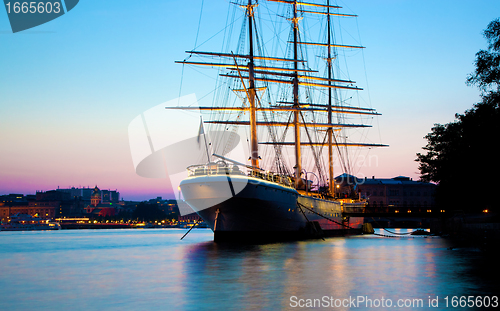 Image of Ship at sunset, Stockholm, Sweden