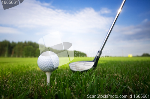 Image of Playing golf. Club and ball on tee