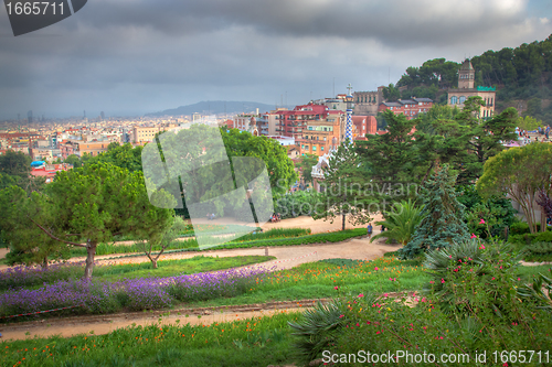 Image of Park Guell, view on Barcelona, Spain