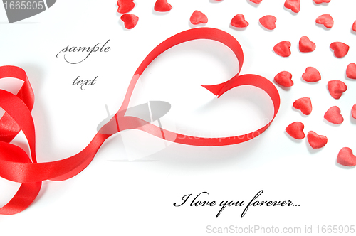 Image of Love background. Small hearts and ribbon