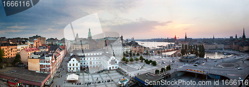 Image of Stockholm, Sweden wide panorama at sunset