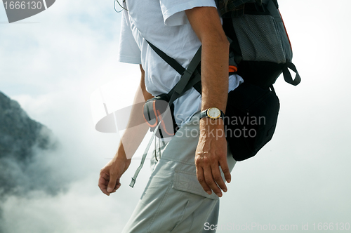 Image of Active tourist in mountains