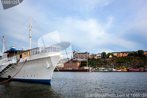 Image of Stockholm, Sweden in Europe. Ship and architecture