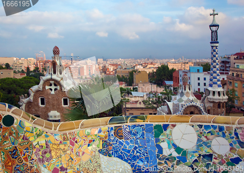 Image of Park Guell, view on Barcelona, Spain