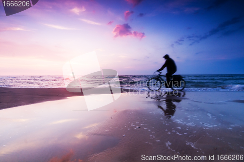 Image of Healthy lifestyle, beach at sunset