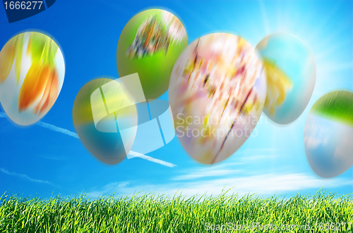 Image of Falling easter eggs abstact background