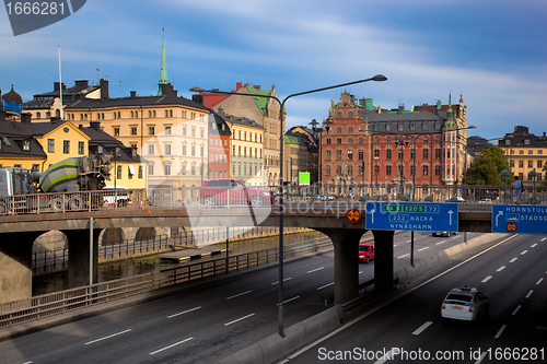 Image of Stockholm, Sweden. Street to downtown