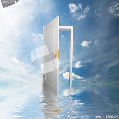 Image of Door to new world. Hope, success, new way concepts