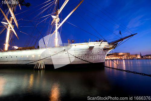 Image of Ship at night in Stockholm, Sweden