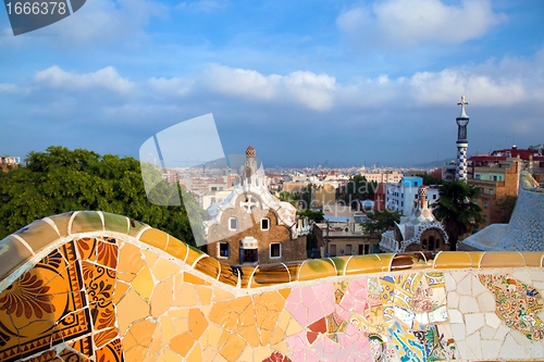 Image of Park Guell, view on Barcelona, Spain