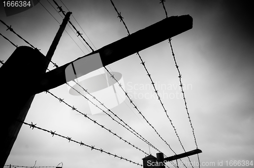 Image of Prison. Barbed wire fence