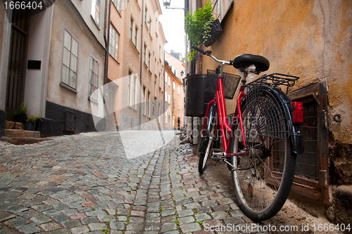 Image of A bike in the old town of stockholm