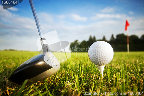 Image of Playing golf. Club and ball on tee