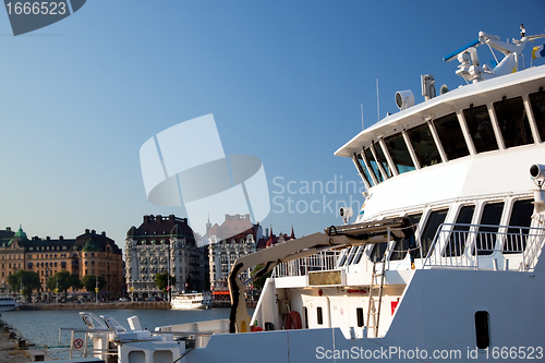 Image of Stockholm, Sweden in Europe. Ship and architecture