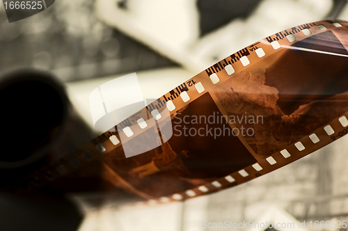 Image of Old film strip and photos background