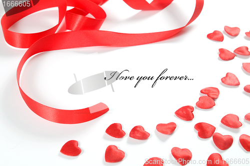 Image of Love background. Small hearts and ribbon