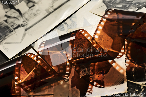 Image of Old film strip and photos background