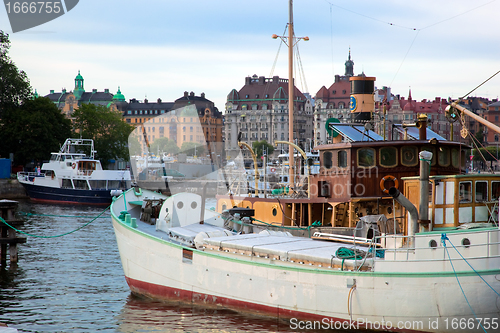 Image of Stockholm, Sweden in Europe. Ship and architecture