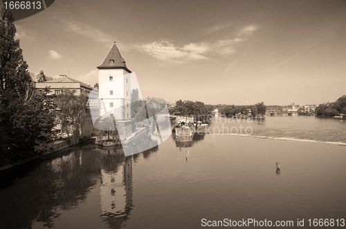 Image of Prague. Vltava river - view from Jirasek bridge