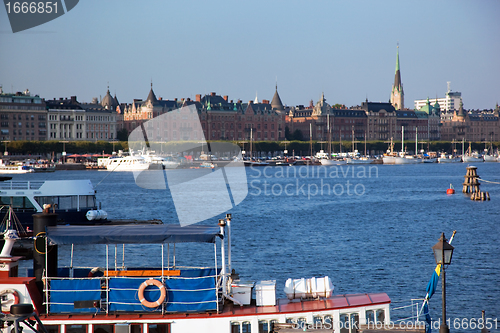 Image of Stockholm, Sweden in Europe. Ship and architecture