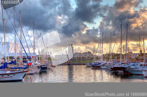 Image of Boats in the harbor of Barcelona