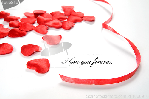 Image of Love background. Small hearts and ribbon