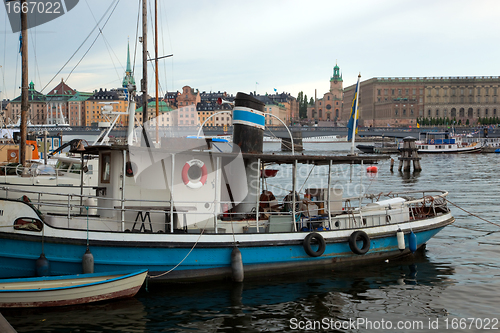 Image of Stockholm, Sweden in Europe. Ship and architecture